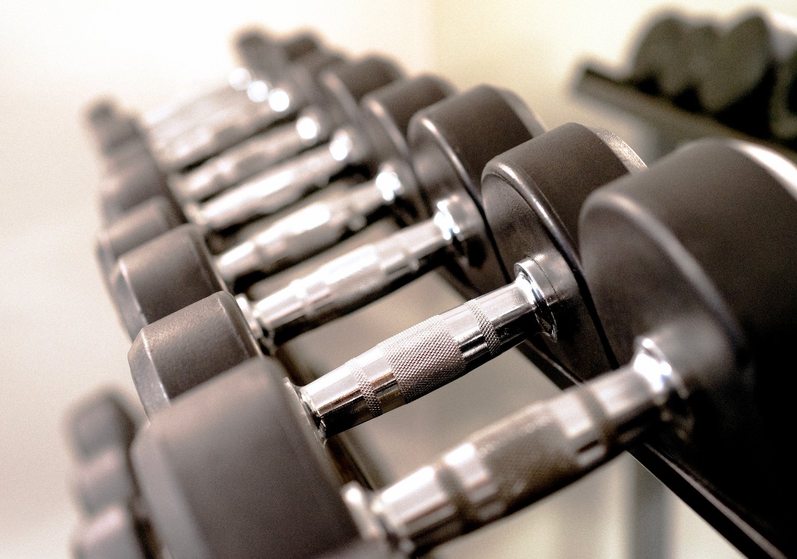 Kuvassa käsipainoja telineessä.